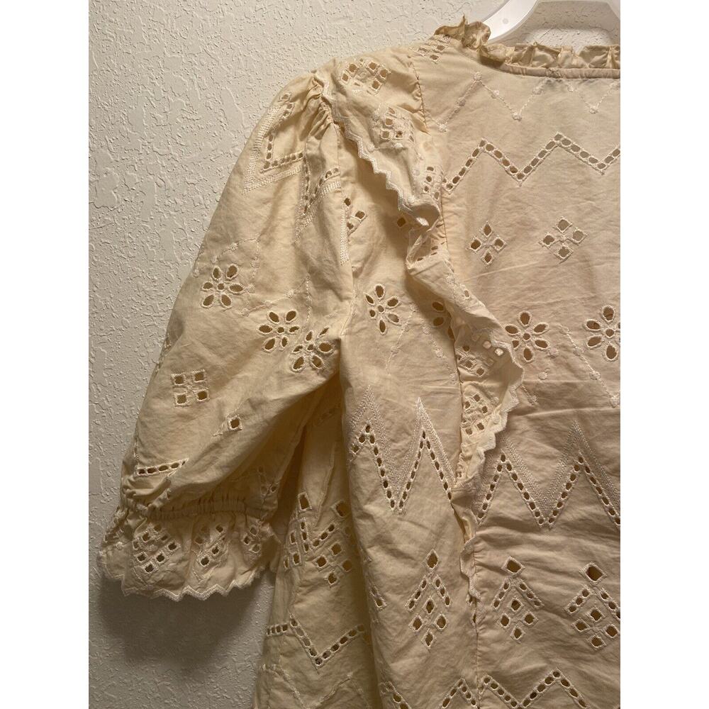 Zara Cream Eyelet Ruffle Blouse - Picture 4 of 12